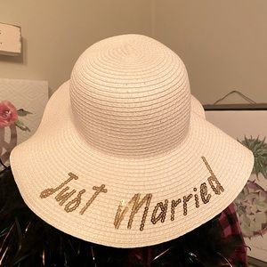 Gold Sequin, White Just Married Sun Hat